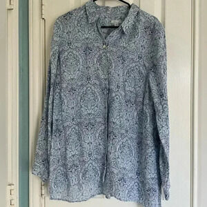 J. Jill Blue Patterned Button Down Shirt